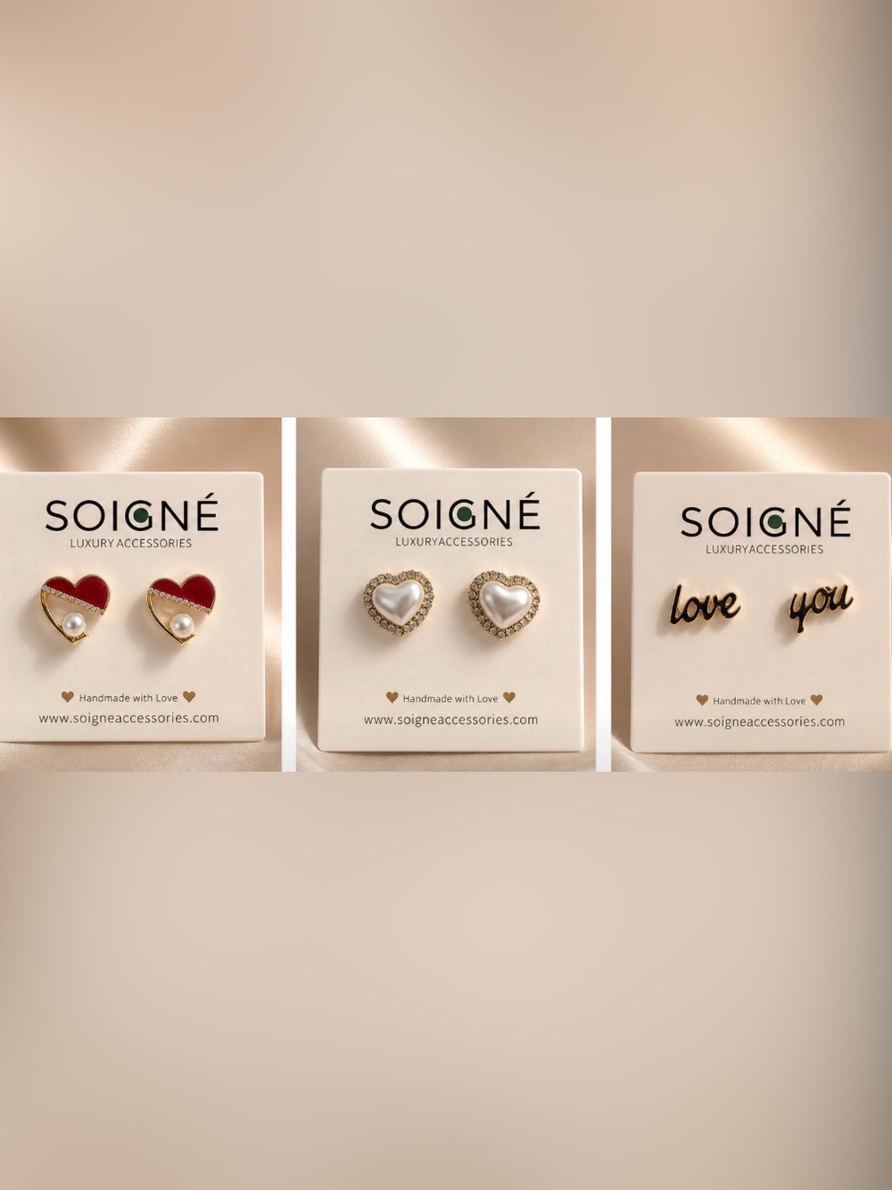 Soigné Gold and Pearl Heart Stud Earrings (You pick )